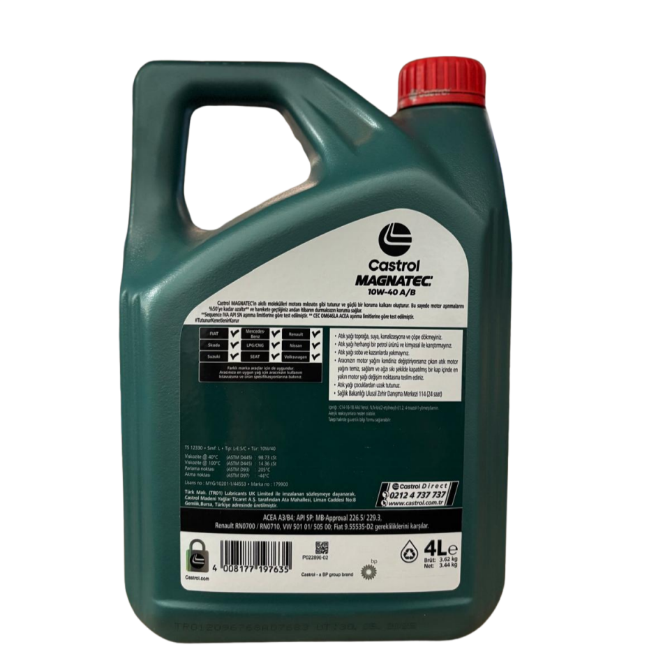 CASTROL 10W-40 A/B MOTOR YAĞI 4L